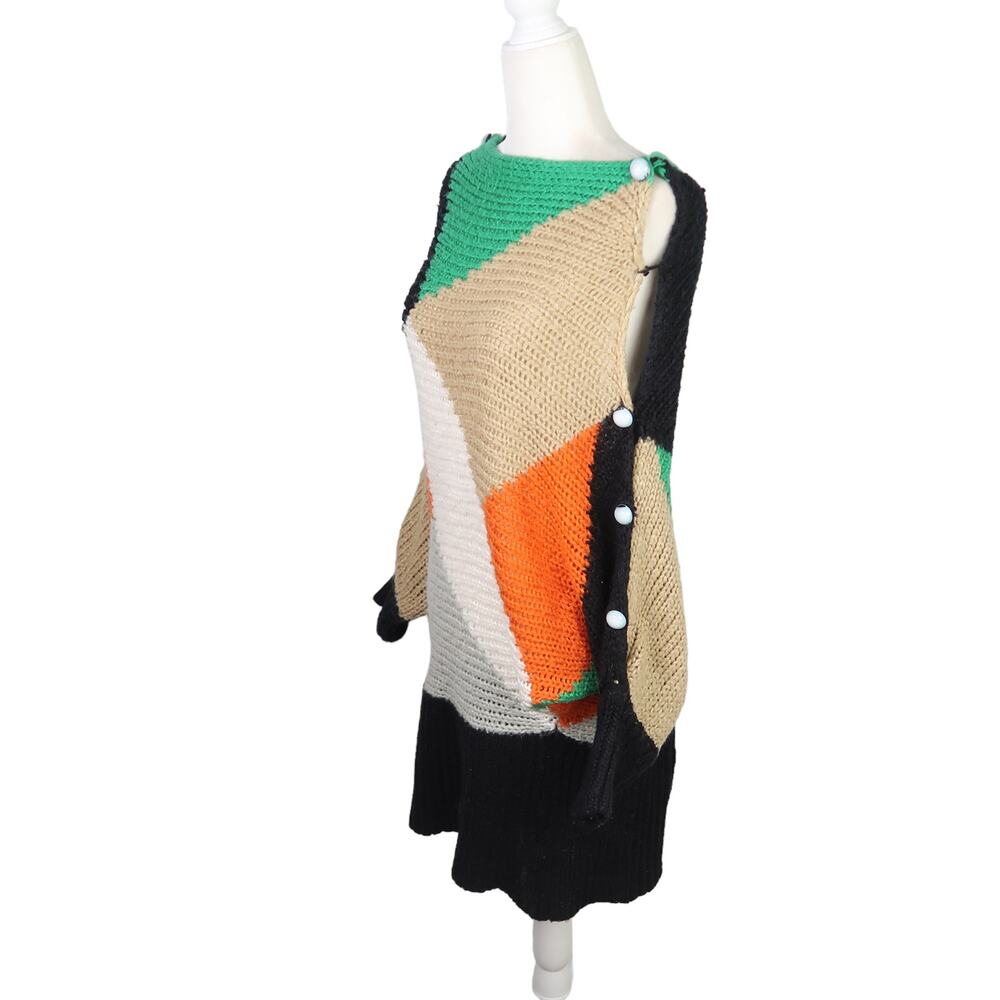 Vintage Y2K green orange colorblock slouchy knit sweater S - Picture 2 of 7